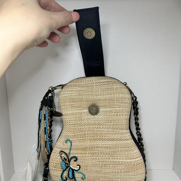 Mary Frances Unplugged Cream Woven and NWT Turquoise Beaded Guitar Bag *RARE - Picture 14 of 16